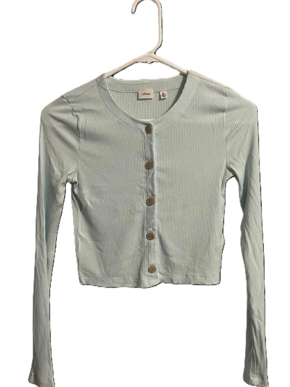 Aritzia Wilfred Cardigan Ribbed Button Up Long Baby Blue Pastel Size XXS